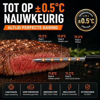 Draadloze BBQ Thermometer voor binnen en buiten met 150 meter bereik en LCD display grijs
