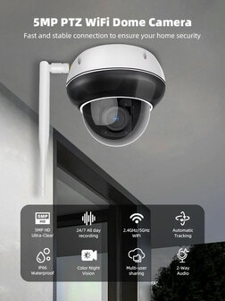 Dome buitencamera voor beveiliging met 5x optische zoom en Wifi