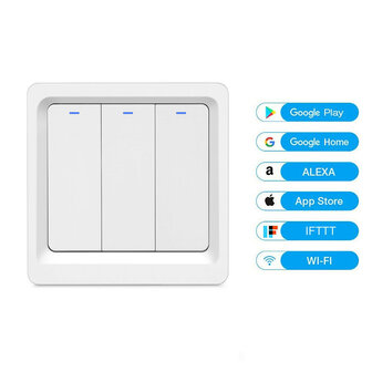 Slimme WiFi 3-voudige inbouw schakelaar voor bestaande schakelaars met controleverlichting en app bediening (wit)