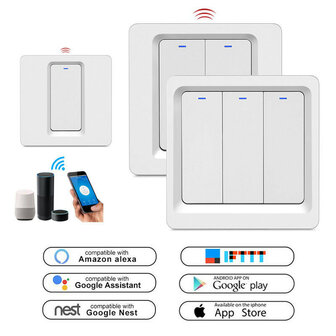 Slimme WiFi 3-voudige inbouw schakelaar voor bestaande schakelaars met controleverlichting en app bediening (wit)