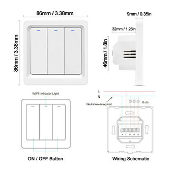 Slimme WiFi 2-voudige inbouw schakelaar voor bestaande schakelaars met controleverlichting en app bediening (wit)