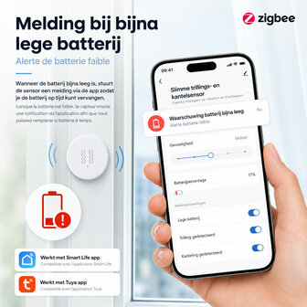 Zigbee sensor voor trillingsdetectie met realtime melding en Wifi connectiviteit