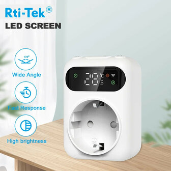 Stekkerthermostaat met NTC-sensor en Tuya Smart Life-app, 10A, Wit