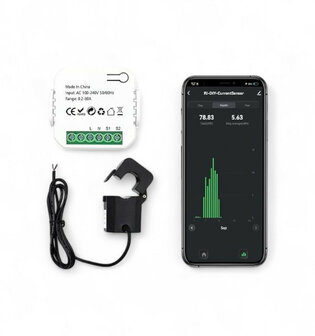 Energiemeter met 2 klemmen, WiFi 2.4GHz en 80A voor zonnepanelen (wit)