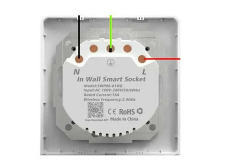 Inbouw stopcontact wifi bedienbaar met Tuya Smart Life, 230V 16A, wit