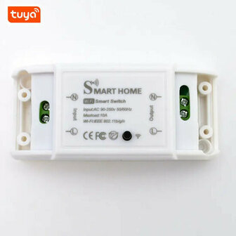 Slimme WiFi schakelaar voor inbouw en opbouw, 10A/2200W, Tuya/Smart Life app