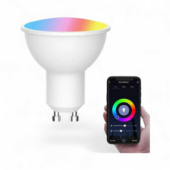 Slimme GU10 WiFi spotlight dimbaar RGB+CCT 2700&ndash;6500K 4,7W 806 lm wit