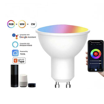 Slimme GU10 WiFi spotlight dimbaar RGB+CCT 2700&ndash;6500K 4,7W 806 lm wit