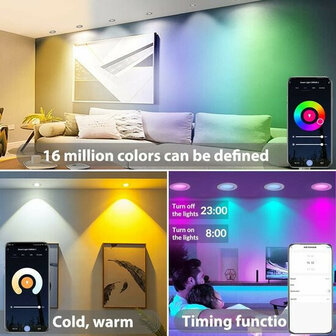 Slimme wifi inbouwspot met RGB en instelbaar wit licht 2700K&ndash;6500K, set van 2, wit