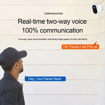 Beveiligingscamera met accu voor buiten met wifi, bewegingsdetectie, spotlight en tweeweg audio