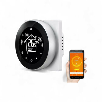 Slimme thermostaat voor elektrische vloerverwarming, inbouw, zwart touchscreen en wifi