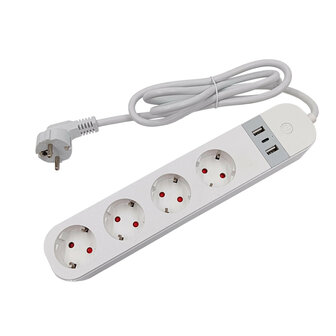 Slimme wifi stekkerdoos met 4 stopcontacten, 2 USB-A en 1 USB-C, wit