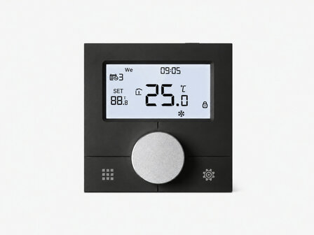 Zwarte slimme opbouw wifi-thermostaat voor boiler en C.V. Ketel