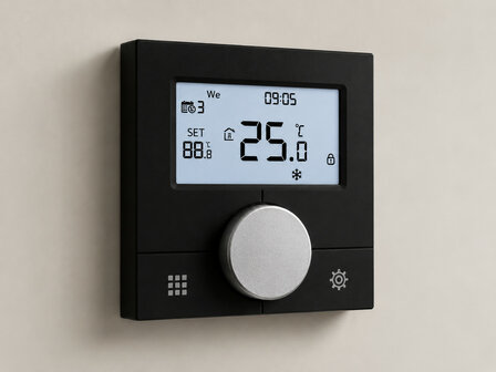 Zwarte slimme opbouw wifi-thermostaat voor boiler en C.V. Ketel