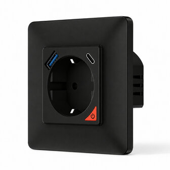 Inbouw stopcontact voor opladen met USB en USB-C PD met WiFi bediening en spraakassistent compatibiliteit