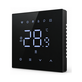 Wifi inbouw thermostaat voor elektrische vloerverwarming met zwart touchscreen en app bediening