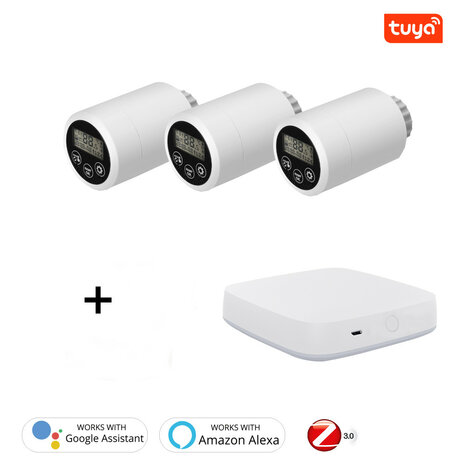 Set Slimme Programmeerbare Radiatorknoppen + Zigbee 3.0 Gateway "Basic 1"