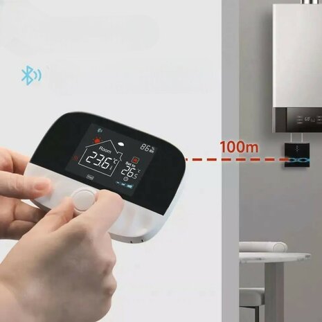 Wifi Draadloze Thermostaat met Draaiknop voor C.V. Installatie (zwart/grijs)