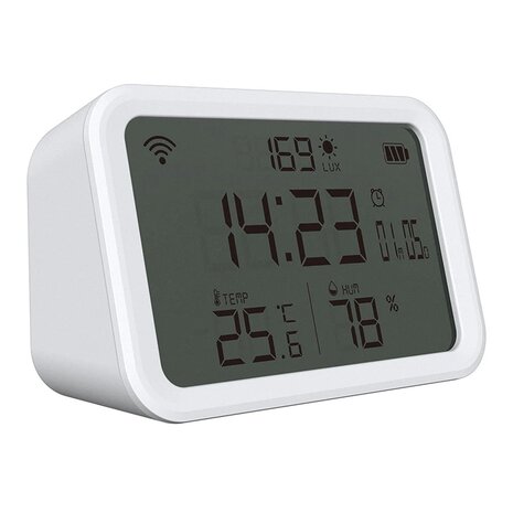 Wifi Slimme Wekker Klok Met Temperatuur, Lumen (lichtopbrengst) En Vochtigheid Sensor
