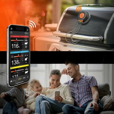 Kamado Thermometer met Dome Temperatuur en 2 Probes voor Kernmeting
