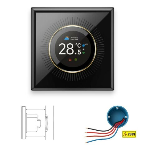 Wifi Inbouw Thermostaat met Draaiknop voor C.V. Installatie (zwart)