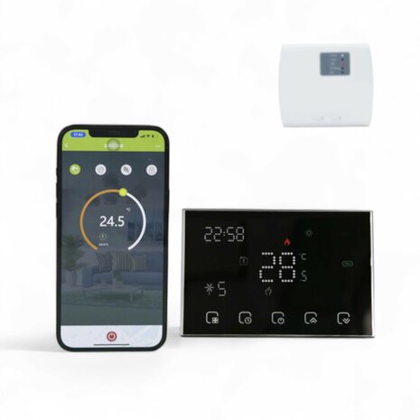 Wifi Draadloze Thermostaat met Touchscreen voor alle type verwarming (zwart)