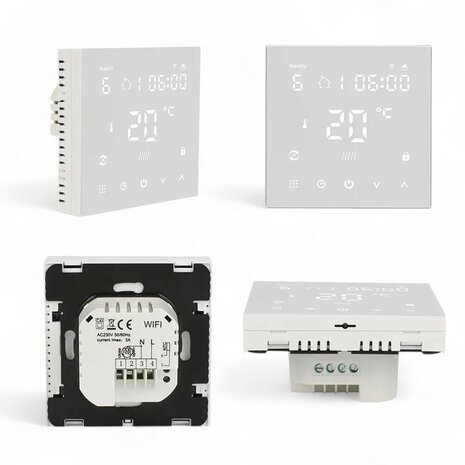 Wifi Inbouw Thermostaat met Touchscreen voor Elektrische vloerverwarming en Infrarood (wit)