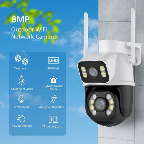 Wifi Beveiligings Camera (2x 3MP) met beugel geschikt voor buiten