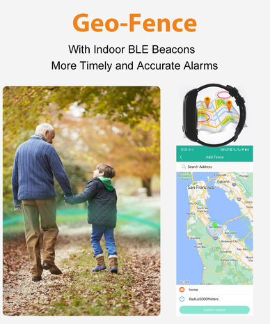 Écran LCD SOS Watch avec communication bidirectionnelle et moniteur de fréquence cardiaque (option GPS)