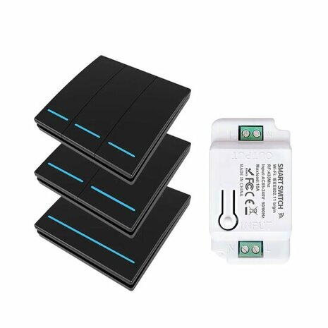 RF 433 Mhz Slimme Draadloze Schakelaar Zwart (3-knoppen) - SET