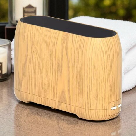 Luchtbevochtiger en Aromatherapie + Speakerfunctie 400ml Houtlook Licht