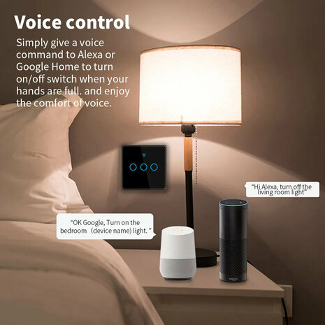 Smart WiFi Touch Lichtschakelaar zwart 3-knoppen