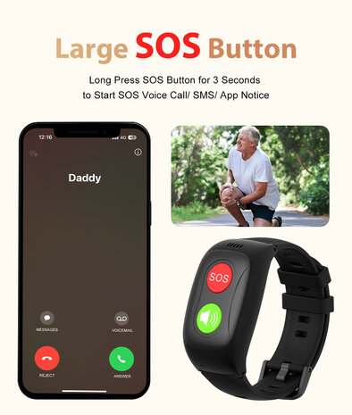 SOS Horloge 2-knops met 2-weg communicatie en hartslagmeter (GPS optie)