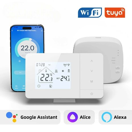 Wifi Draadloze Thermostaat met Tiptoetsen voor C.V. Installatie (wit)