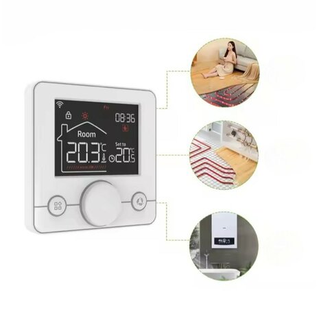 Wifi Draadloze Thermostaat met Draaiknop voor C.V. Installatie (zwart/wit)