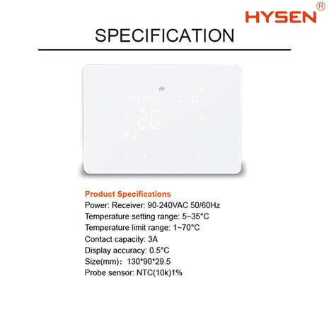 Thermostat Zigbee en saillie avec écran tactile pour système de chauffage central (noir)