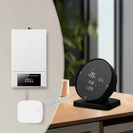 Thermostat sans fil Wi-Fi avec écran tactile pour installation CV (noir)