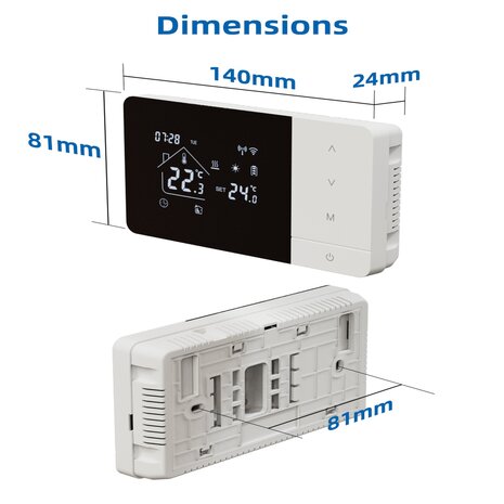 Wifi Opbouw Thermostaat met Touchscreen voor C.V. Installatie (zwart/wit) + USB