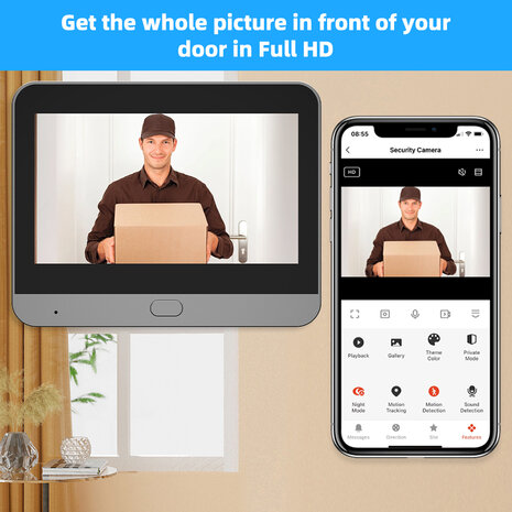 Deurspion camera inclusief Scherm 1080P met opname functie en 1-weg audio