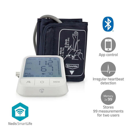 Bloeddrukmeter voor bovenarm met Bluetooth LCD display en onregelmatige hartslag detectie
