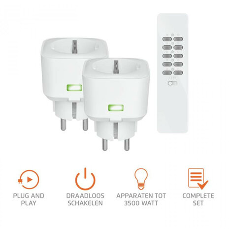 Tussenstekker set voor KlikAanKlikUit systeem met compacte uitvoering en 3500 watt schakelvermogen