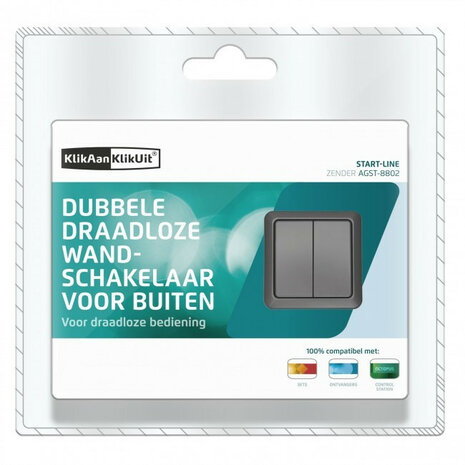 Dubbele draadloze wandschakelaar voor buiten met spatwaterdichte behuizing en bediening van twee apparaten KAKU AGST 8802