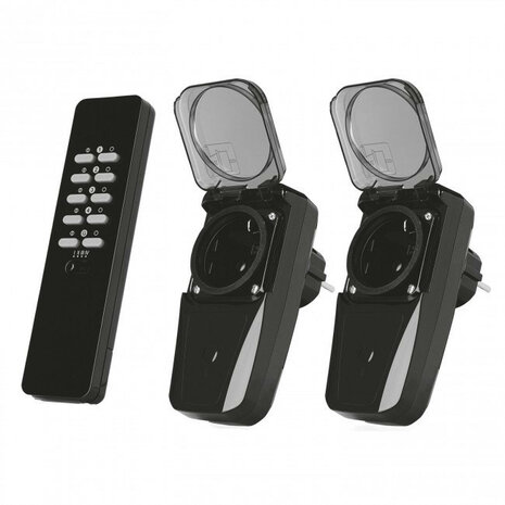 Slimme tussenstekker voor tuinset met spatwaterdichte schakelaars tot 2500 watt geschikt voor vijverpomp en buitenverlichting