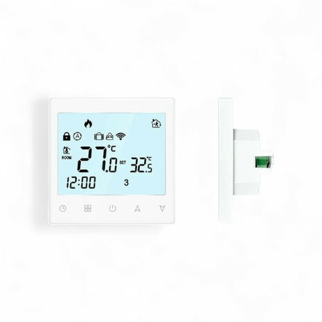 Wifi inbouw thermostaat met touchscreen voor CV installatie en boilers wit modern design