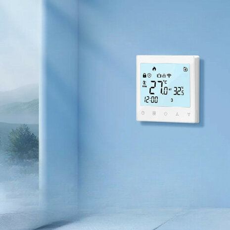 Wifi inbouw thermostaat met touchscreen voor CV installatie en boilers wit modern design