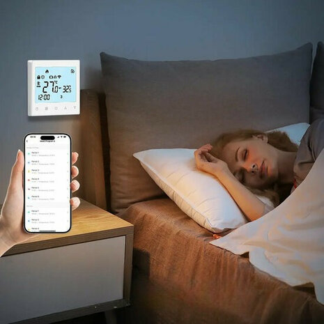 Wifi inbouw thermostaat met touchscreen voor CV installatie en boilers wit modern design
