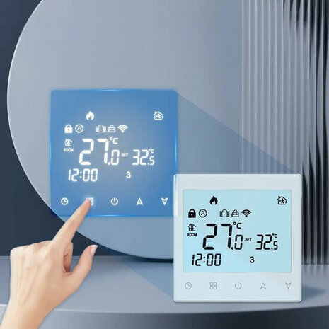 Wifi inbouw thermostaat met touchscreen voor CV installatie en boilers wit modern design
