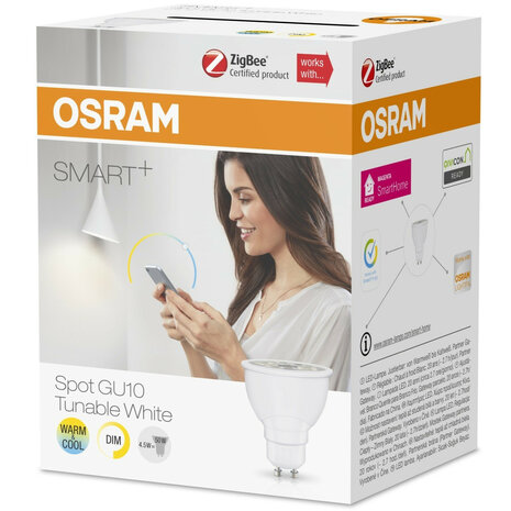 Led spot voor slimme verlichting met GU10 fitting dimbaar en instelbare kleurtemperatuur wit kunststof