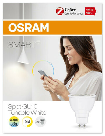 Led spot voor slimme verlichting met GU10 fitting dimbaar en instelbare kleurtemperatuur wit kunststof