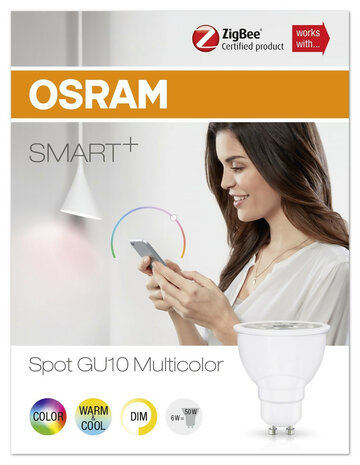 Led spot voor slimme verlichting met app bediening en kleuren dimbaar systeem ZigBee wit kunststof GU10 binnengebruik